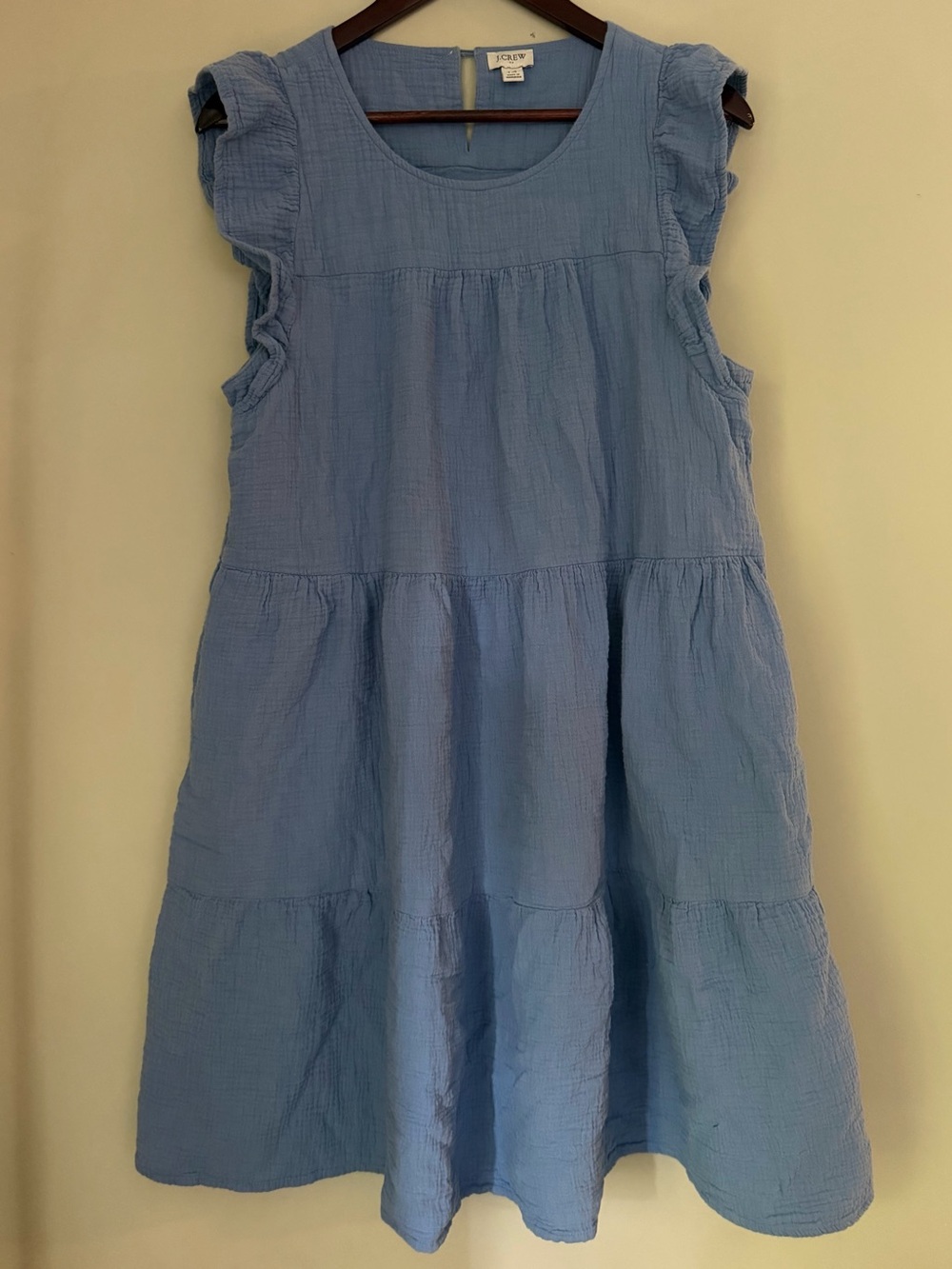 J Crew | Blue 100% Cotton Gauze Tiered Ruffle Sleeve Midi Dress | 14